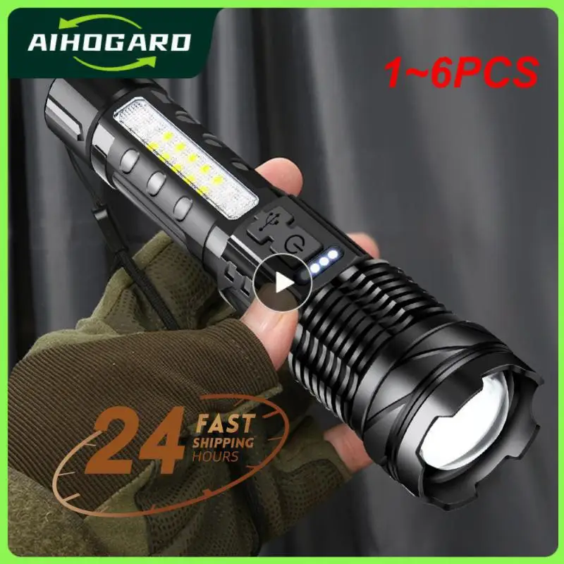 

Мощный водонепроницаемый фонарик XHP50 светодиодный, 1-6 шт., 18650 с боковыми фонариками, 7 режимов, фонарь для кемпинга и рыбалки с USB-зарядкой