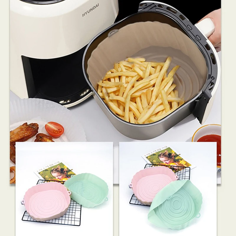 

18cm Air Fryers Oven Baking Tray Fried Chicken Basket Mat AirFryer Silicone Pot Round Replacemen Grill Pan Accessories