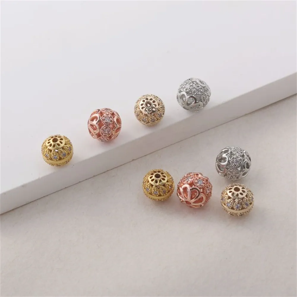 

18K gold-coated hollow-out inlaid zircon beads 10MM hydrangea spacer beads loose beads diy spacer chain accessories