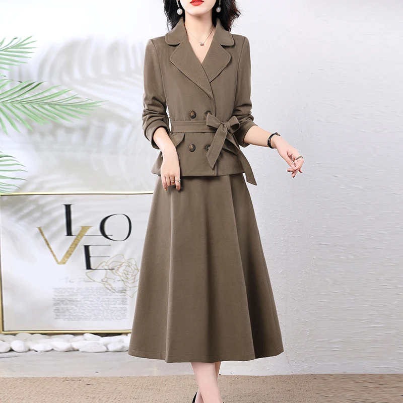 

Женский двубортный пиджак и юбка-трапеция, Осенний деловой комплект из двух предметов, деловые костюмы, одежда для осени 2023