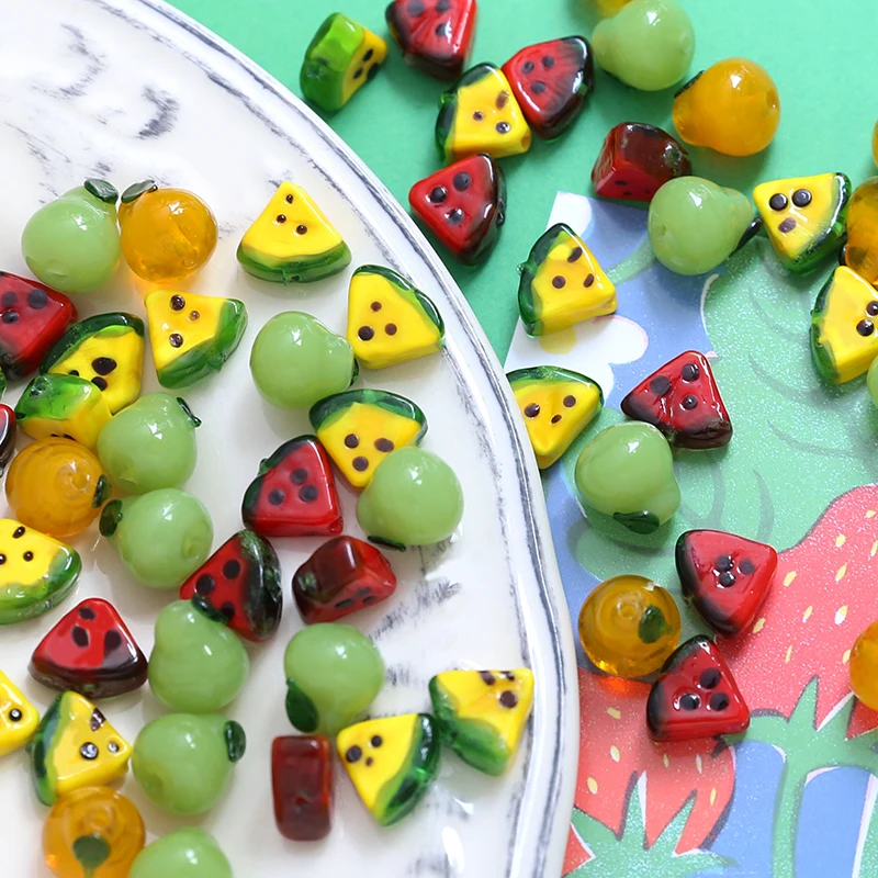 

Colorful Imitatin Fruit Glass Ceramic Beads 12mm Banana Slice Pear Watermelon Beading Fit Ornament Accessories Necklace Bracelet