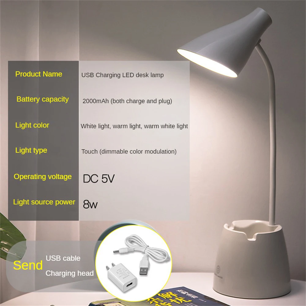

Led Table Lamps Dimmable Eye Protection Study Lamp Stand Desk Light Night Light Reading Lamp Usb Rechargeble
