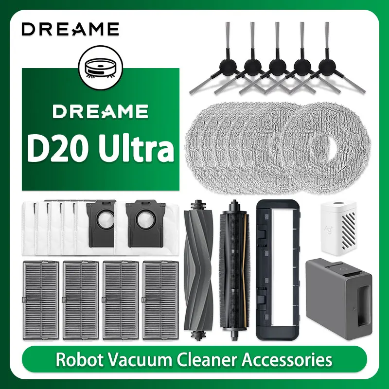 Фото Запасные части для робота-пылесоса Dreame D20 Ultra: основная и боковые щетки, салфетки для влажной уборки, HEPA-фильтры, мешки для сбора пыли. №1