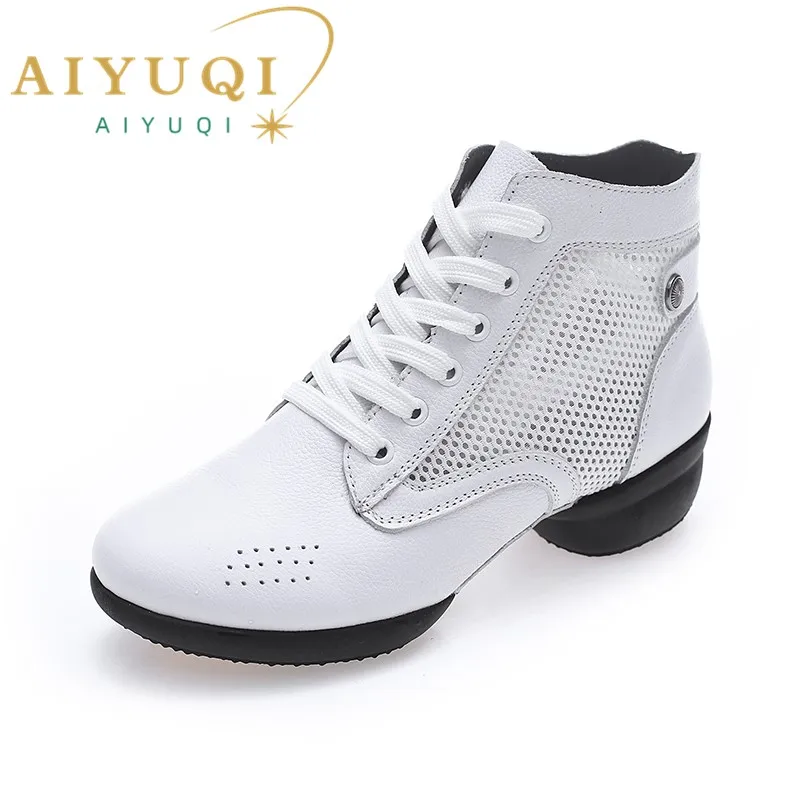 Jazz Dance Shoes Female 2023 Spring Genuine Leather Women's Fitness Sneakers Soft Sole Breathable Dancing Shoes Ladies