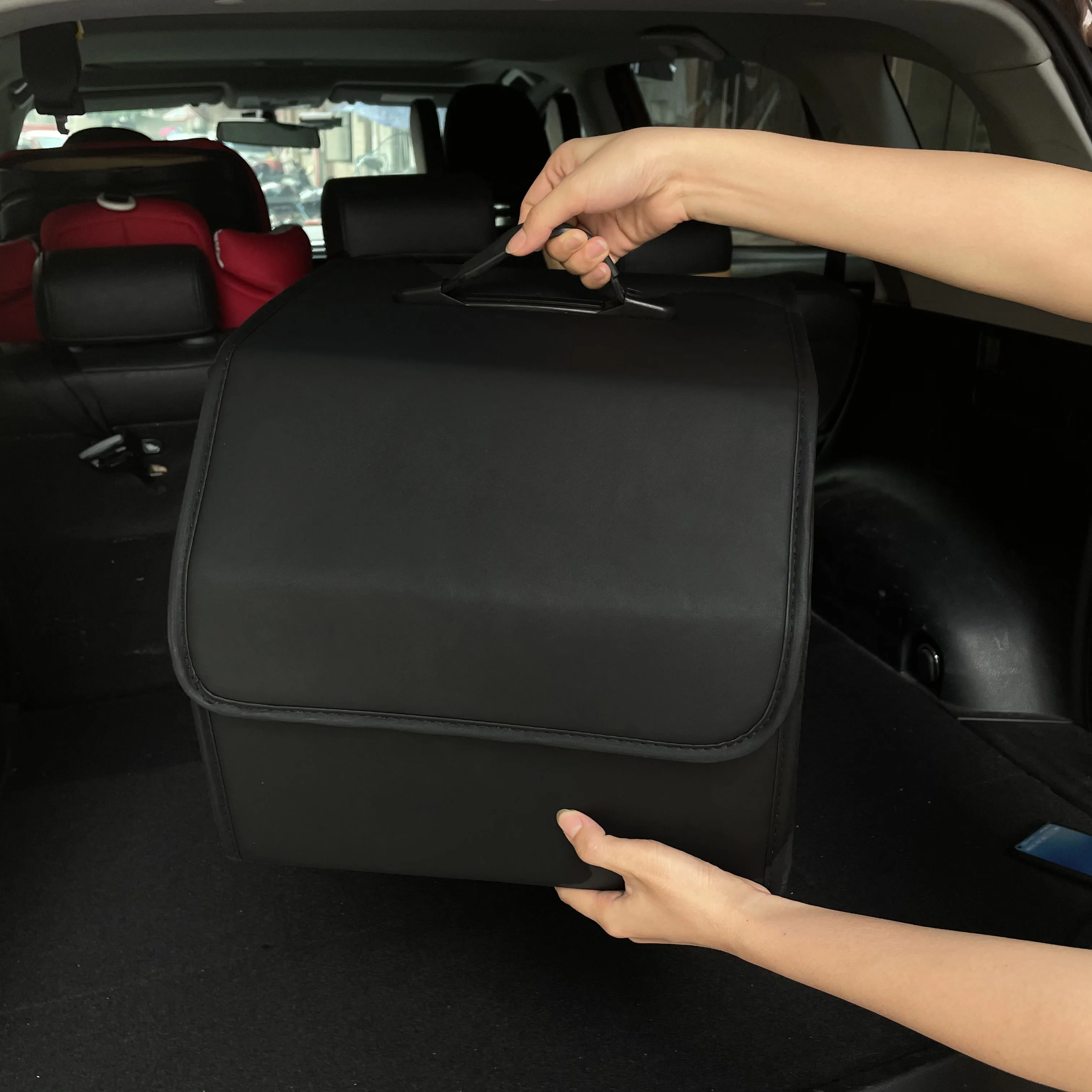 

Car Organizer Trunk Storage Bag Folding Leather Car Storage Box Waterproof Car Trunk Pocket Box Bags for Emegency Storage Box