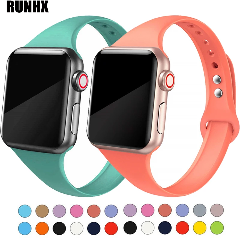 

Ремешок тонкий для Apple Watch band 44 мм 41 мм 38 мм, мягкий силиконовый спортивный браслет для смарт-часов iWatch 7 series 6