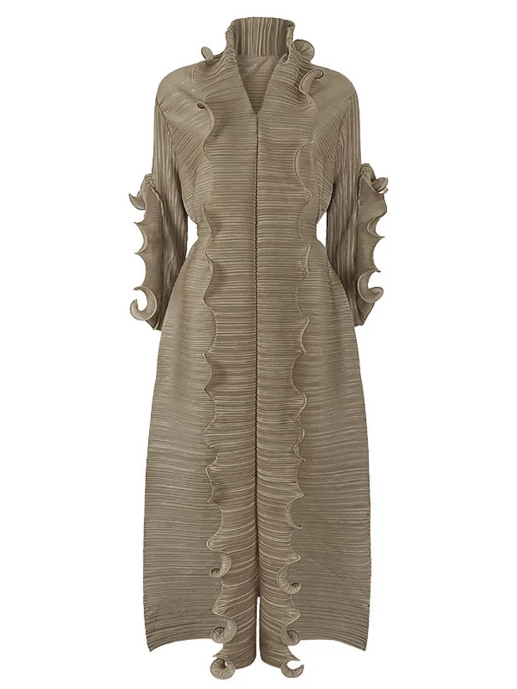 Женское плиссированное платье DEAT эластичное Повседневное с поясом и оборками