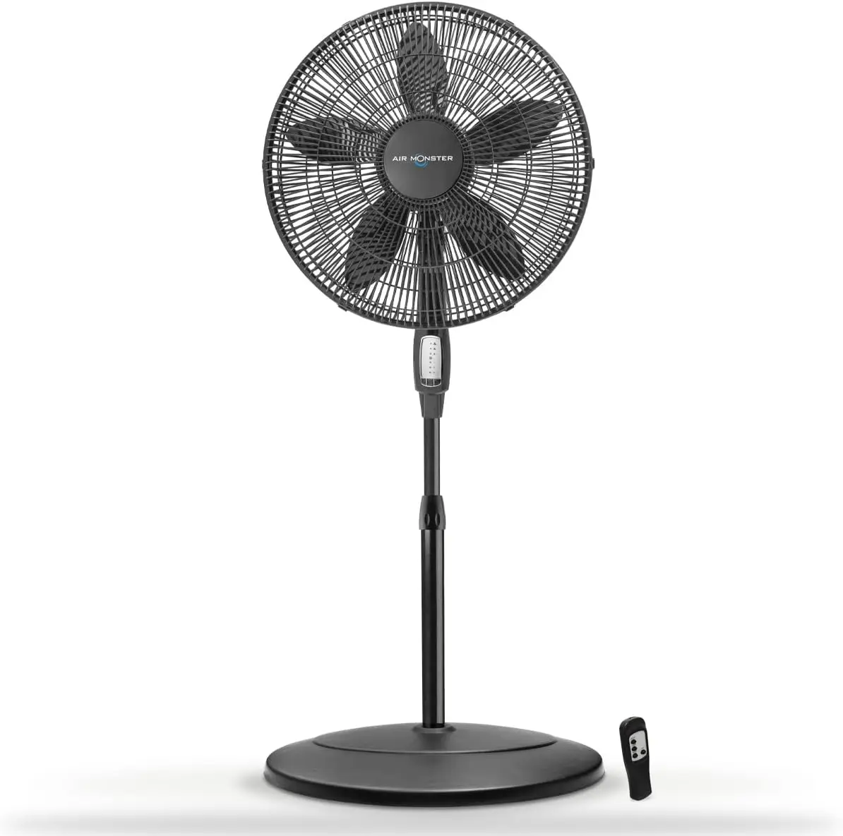 

Monster 15732-R 18-Inch Diameter 3-Speed Adjustable Height Oscillating Pedestal Fan with Remote Control and 7.5 Hour Timer, Blac