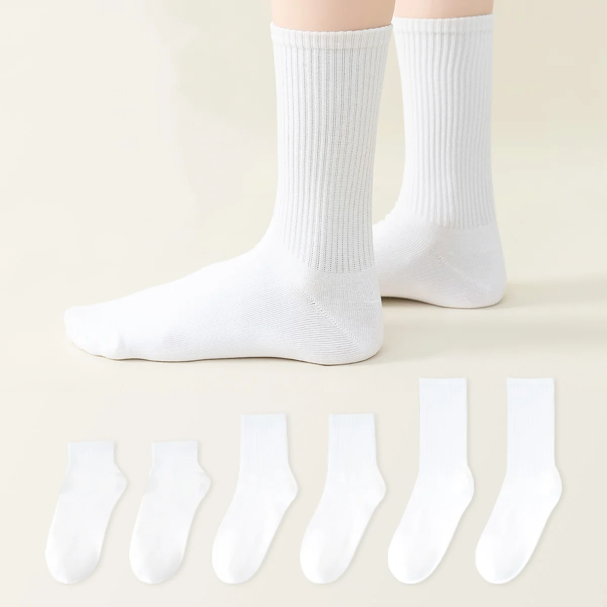 3 Pair Men's And Women's Mid-tube Socks Summer Thin Cotton Absorbent Sports Breathable Black And White Leisure