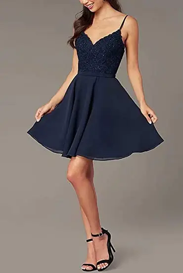

Girl's V-Neck Short Chiffon Backless Homecoming Dresses