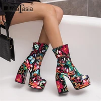 plus size 34 48 brand new ladies platform boots fashion print thick high heels womens boots party sexy block heel shoes woman