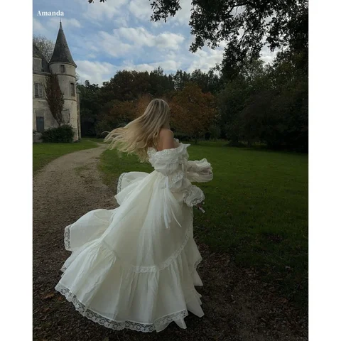 Amanda Индивидуальные белые платья для выпускного вечера на одно плечо с длинными рукавами из органзы, платья de noche, длиной до пола, трапециевидной формы, торжественный вечер 2025