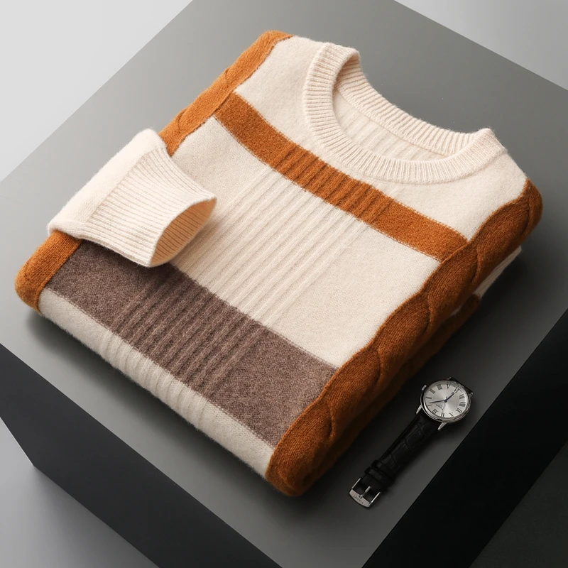 Осень/зима новый утолщенный витой контрастный свитер из 100% мериносовой шерсти