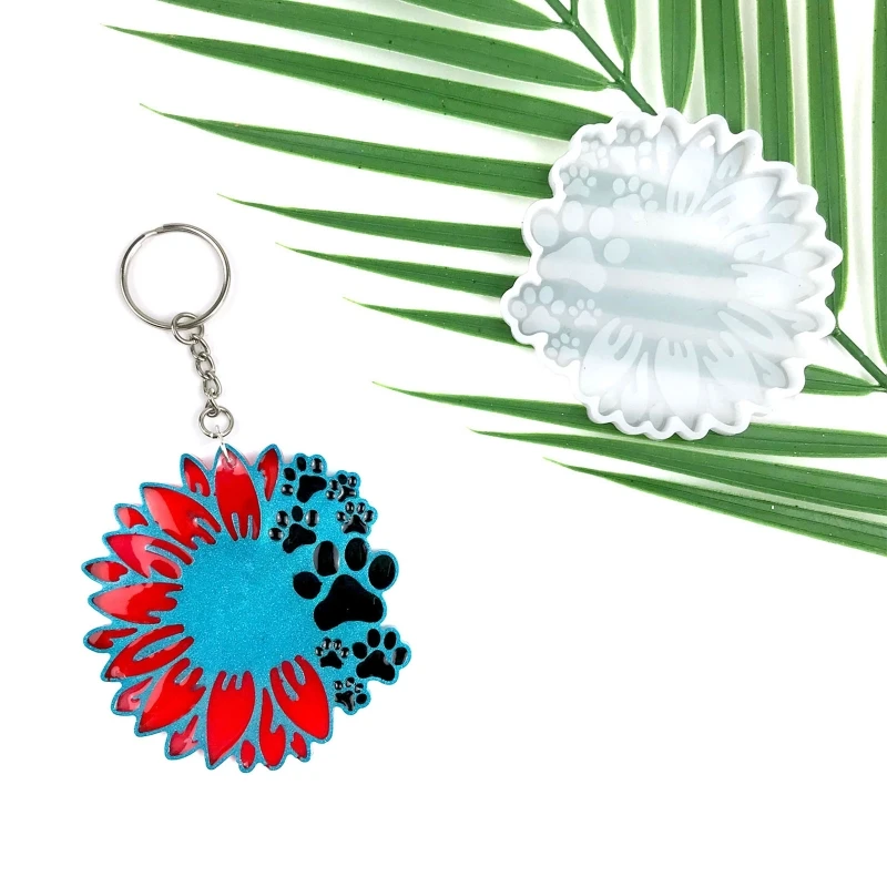 

Sunflower Dog Paw Keychain Silicone Mold with Hole Keyring Pendant Handmade Mold Valentine's Day Birthday Gift Jewelry