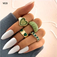 ycd vintage acrylic rings set creative ins style golden love heart ring women fashion jewelry accessories