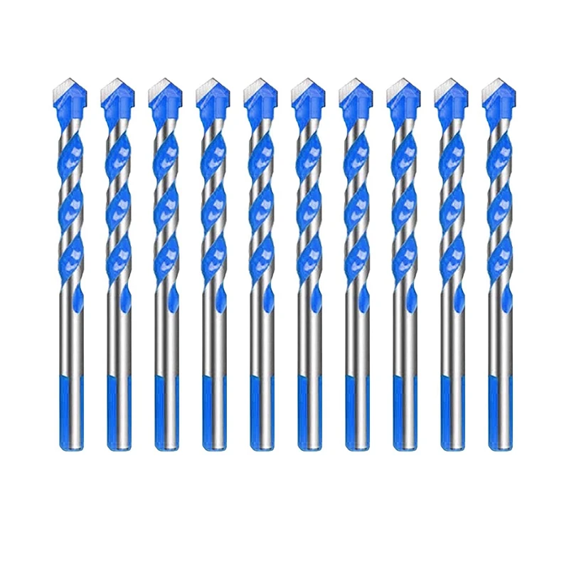 

10 Pcs 6mm Triple-cornered Drill Bit Set Multifunctional Drill Bits Punching Drill Bits Set for Tile Concrete Glass Wood