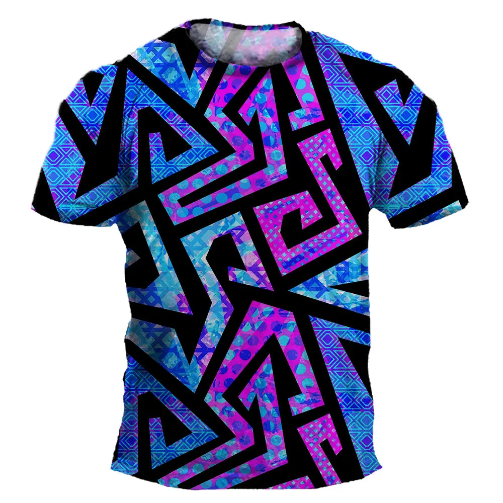 

Футболка с лабиринтным принтом для мужчин и женщин, ассиметричная цветная футболка с коротким рукавом и круглым вырезом в стиле унисекс