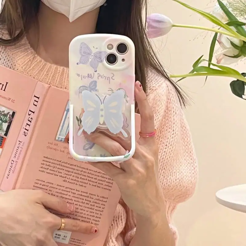 

Butterfly Flower Invisible phone holder Phone Case for iPhone X XR XS 7 8 Plus 11 12 13 pro MAX 13mini cover