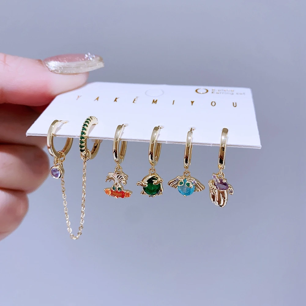 6 шт./компл. смешанные серьги-подвески с цирконием для женщин позолоченные