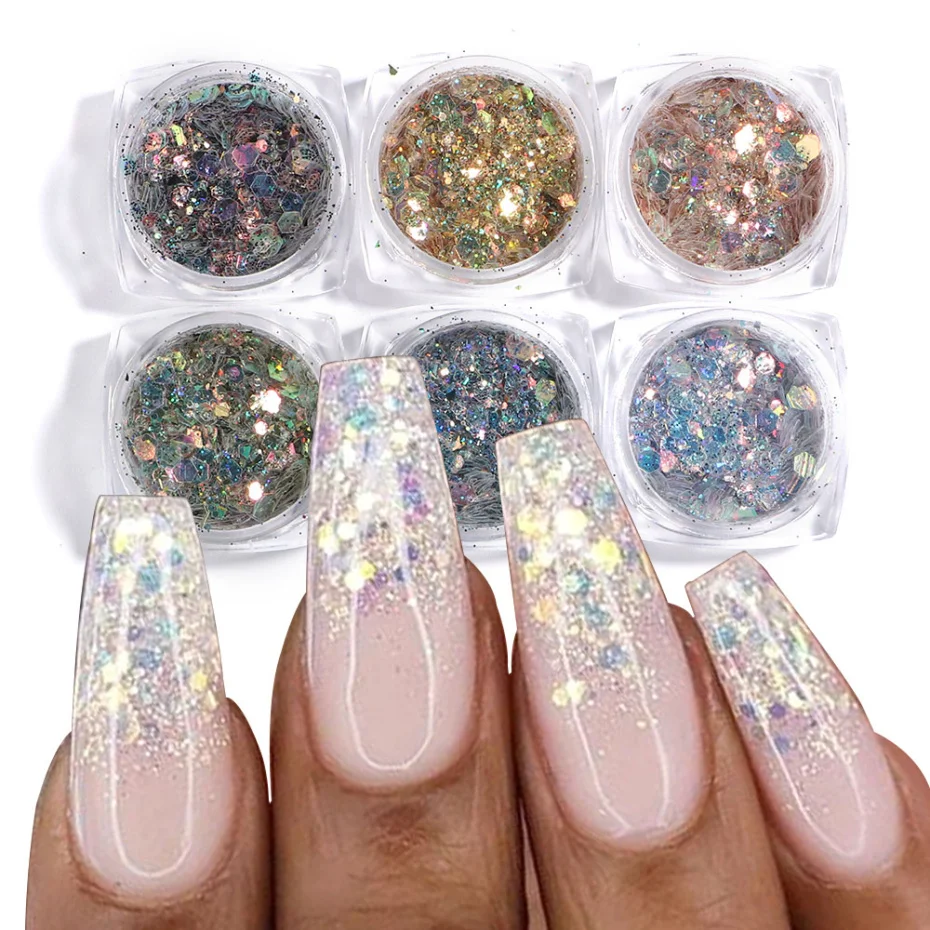 

Блестящие золотые синие блестки для нейл Арта (искусство украшения ногтей) набор порошковой пыли для шампанского переливающиеся хромированные блестки подвески для маникюра украшения LA1539-54