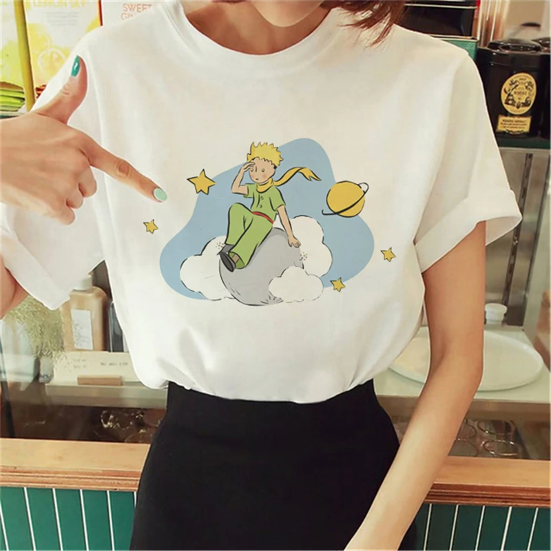 

Beach Travel Cartoon Casual Fashion Street Versatile Women'S Printed Fun T-Shirt Plus Size White Round Neck Basic Simple T-Shirt