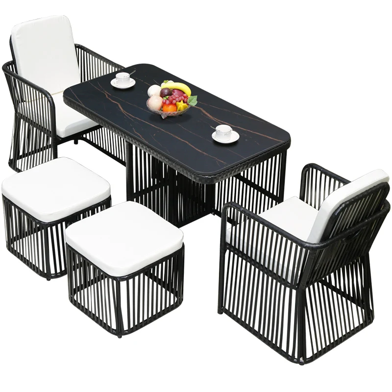 

ZL Rattan Chair Balcony Occasional Table and Chair Combination Storage Outdoor Courtyard Stone Plate Rattan Chair