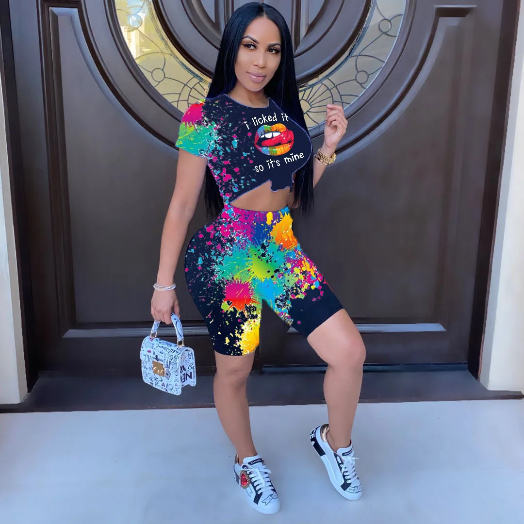 

Fashion Colorful Print Cool Girls Short Suit Two Piece Outfit Summer Women's Clothing Casual Street Wear Stylish Matching Set