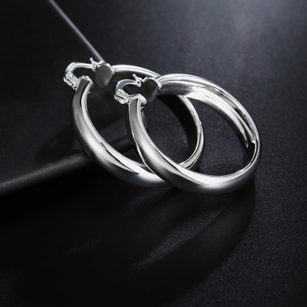 

Hot fashion party wedding Jewelry 925 Sterling Silver 4CM Smooth Big Circle hoop Earrings for Elegant Women Christmas Gifts