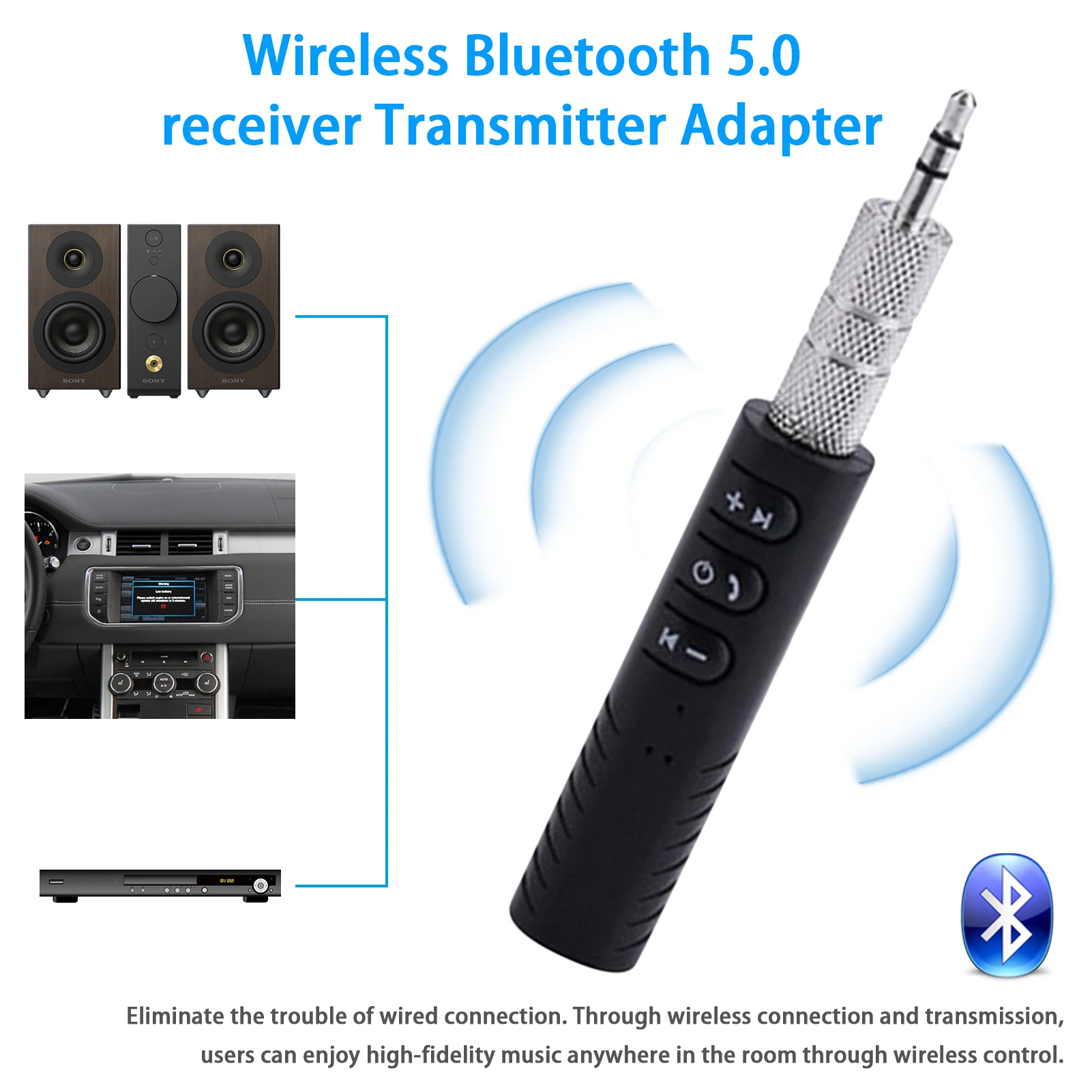 

3.5mm Jack BluetoothCompatible Audio Receiver AUX Car Wireless Audio Transmitter Mobile Phone BT Speaker Adapter Handsfree