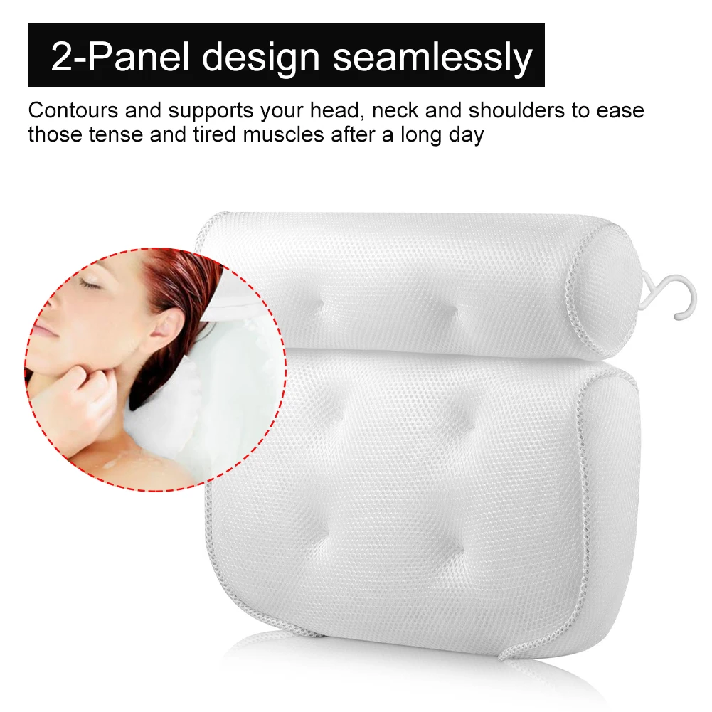 

With Suction Cups Back Shoulder 3D Mesh Relaxing Accessories Non Slip Hot Tub Home Spa Head Neck Support Bath Pillow Ergonomic