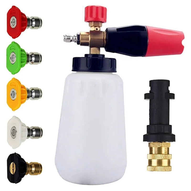 

Foam Cannon Pressure Washer Gun, Snow Foam Lance, 1/4 Inch Quick Connector With 5 Pressure Washer Nozzle Tips 1 L