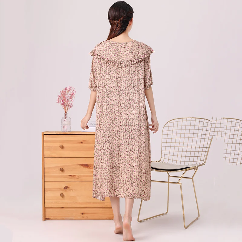 Summer Nightdress for Women Flower Short Sleeve Nightgowns Viscose Pajamas Home Clothing Sleepshirt Nightwear Big Yards Outwear
