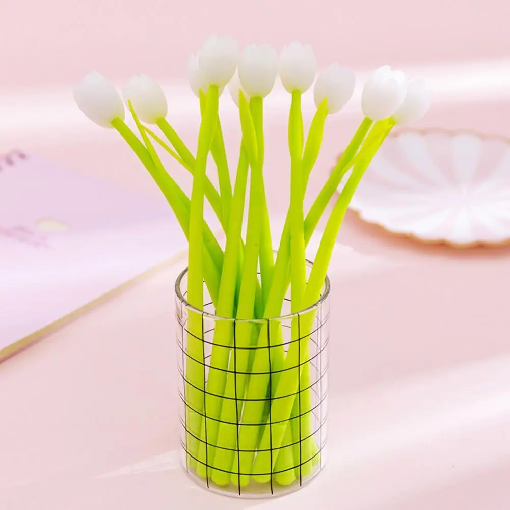 

3Pcs Durable Writing Pen Sturdy Photochromic Green Leaf Tulip Flexible Soft Writing Pen