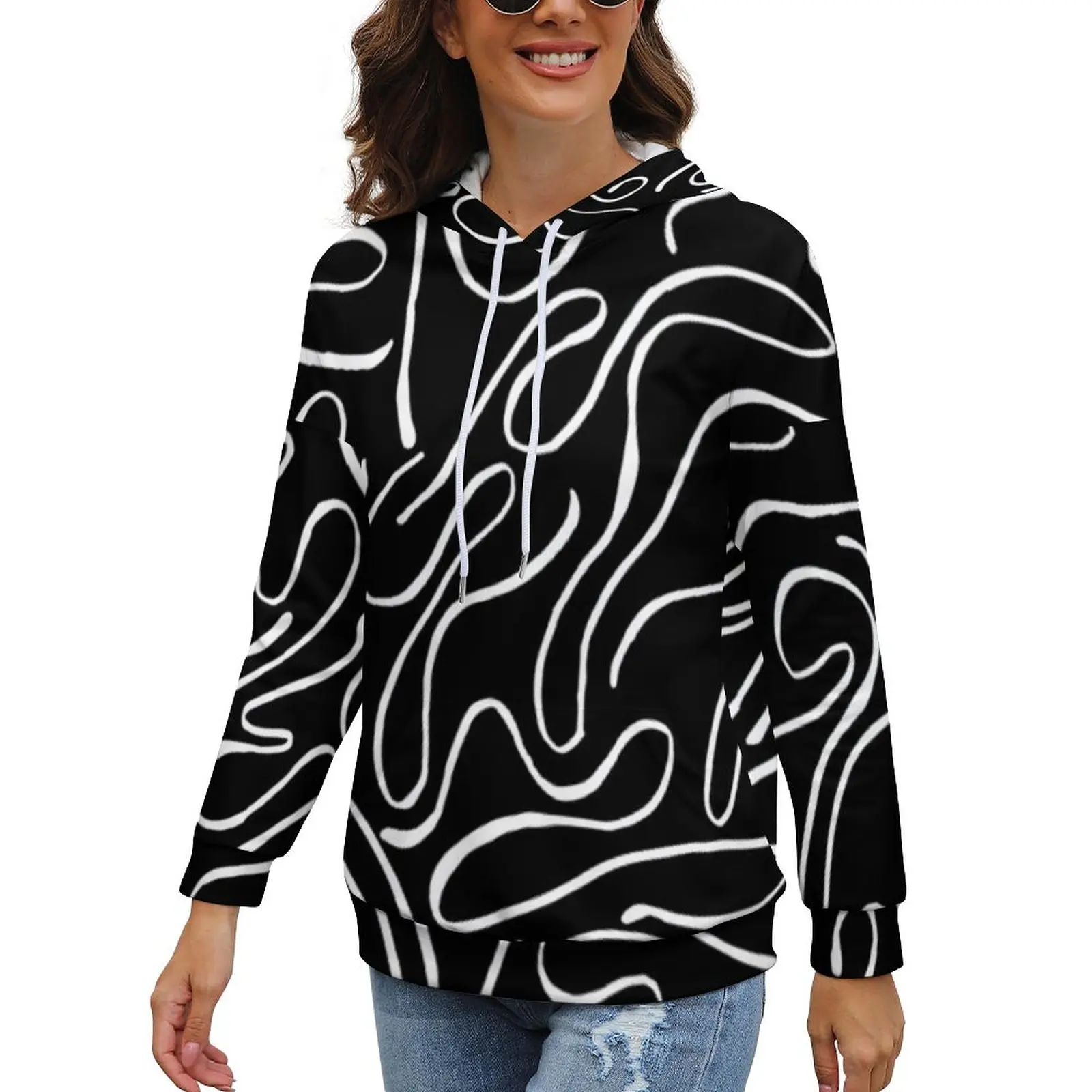 

Abstract Nordic Lines Hoodies Modern Hipster Doodle Street Oversized Pullover Hoodie Long-Sleeve Aesthetic Hooded Sweatshirts