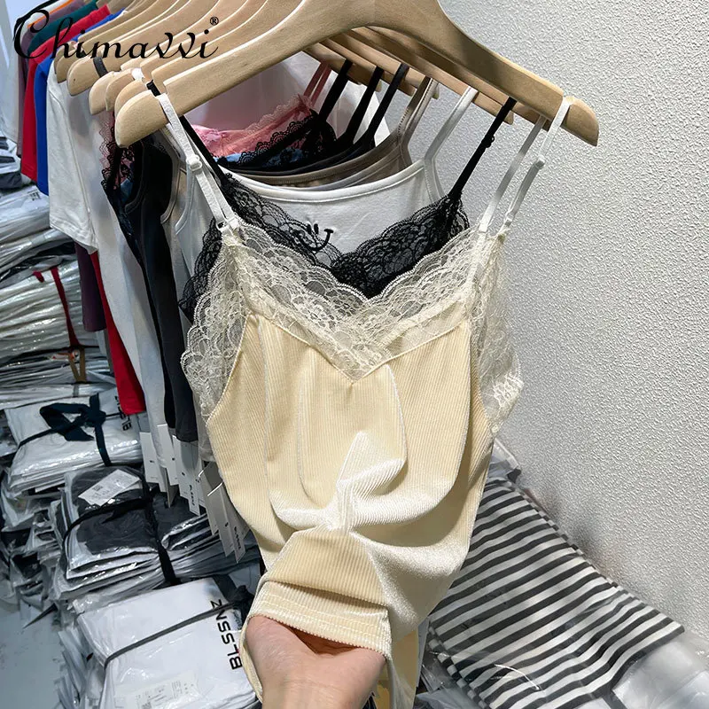 Женская кофта, летняя одежда 2022, новая модная подходящая ко всему шикарная облегающая и Соблазнительная кружевная кофта на бретельках с про...