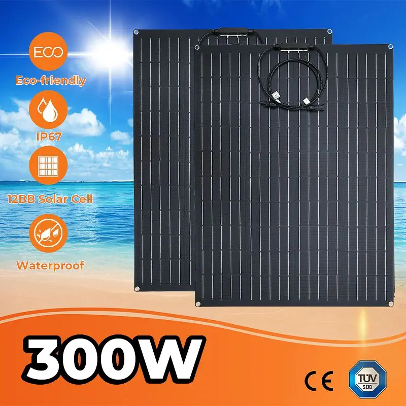 ETFE 300W Solar Panel Kit Flexible Monocrystalline PV Module High Efficiency Charge 12V Battery for Home RV Boat Off Grid System