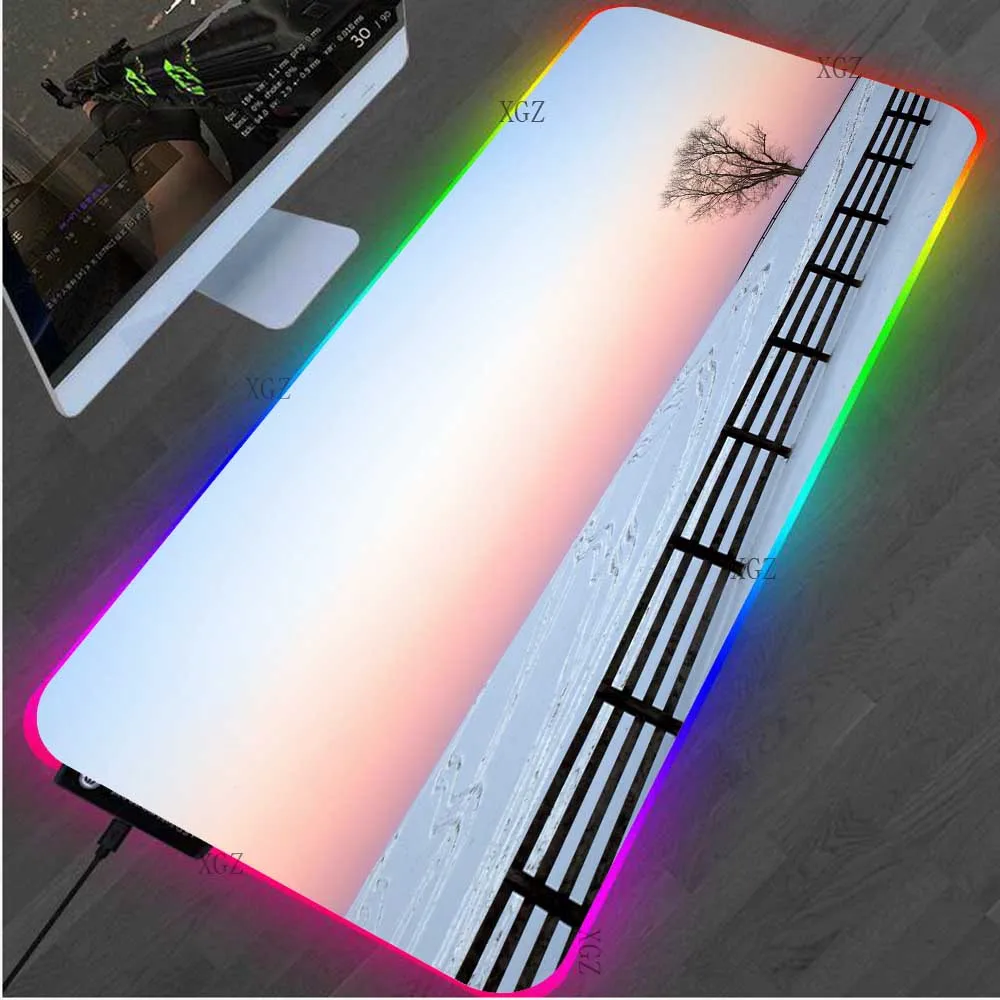 

XGZ Large Mousepad RGB Landscape Sunrise Gaming Accessories Office Computer Notebook PC Gamer Luminous LED Keyboard Rug Desk Mat