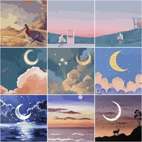 chenistory 20x20cm frame diy painting by numbers moon seascape picture by numbers home decor gift on canvas easy for kids