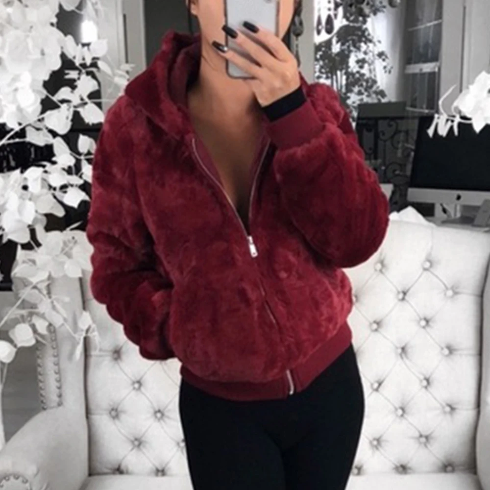2023 New Faux Fur Women Coat with Hooded Fashion Christmas Furry Coat Black Red Fake Rabbit Fur Outwear Pink Faux Fur Jacket
