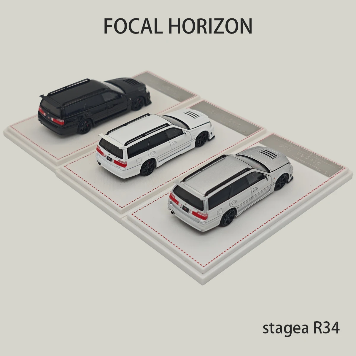 Фото FH в наличии: Коллекционная модель автомобиля Focal Horizon Stagea R34 Wagon, масштаб 1:64, литой сплав, доступны различные цвета. №5