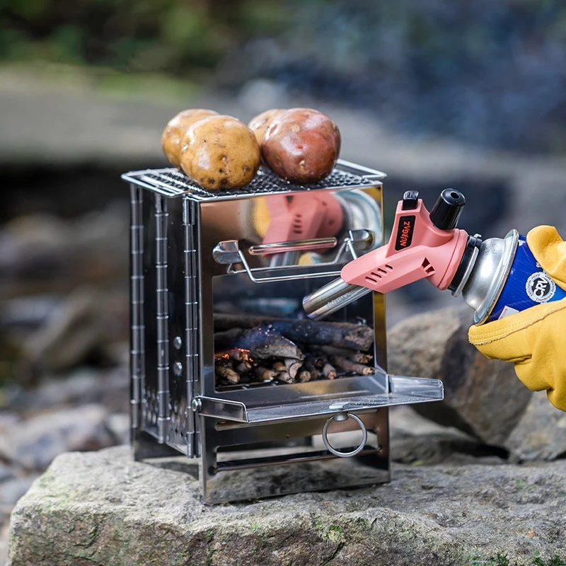 Stainless Steel Square Wood Stove Foldable Grill Outdoor Travel Mini Charcoal Stove Portable MiniCamping BBQ Picnic StoveFurnace