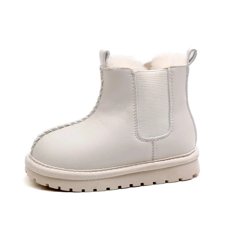 

Детские зимние ботинки, однотонные кожаные плюшевые теплые хлопковые ботинки для мальчиков и девочек, детская обувь, новинка, зима 2022