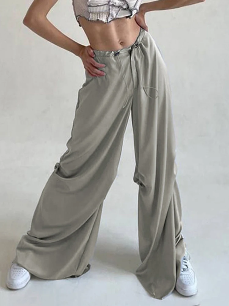 

Повседневные мешковатые спортивные штаны WeiYao с широкими штанинами, серые свободные уличные брюки-карго с заниженной талией на шнуровке, мо...