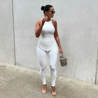 wishyear 2022 two piece set sleeveless top and pants sexy white outfits for women autumn athleisure streetwear matching sets