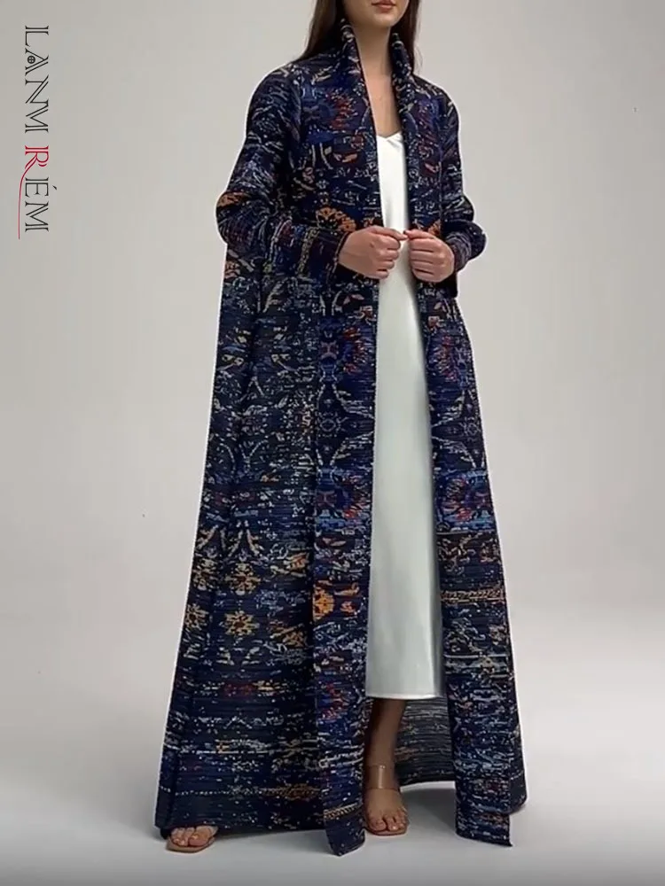Халат LANMREM женский плиссированный с принтом Длинная ветровка рукавами роскошный