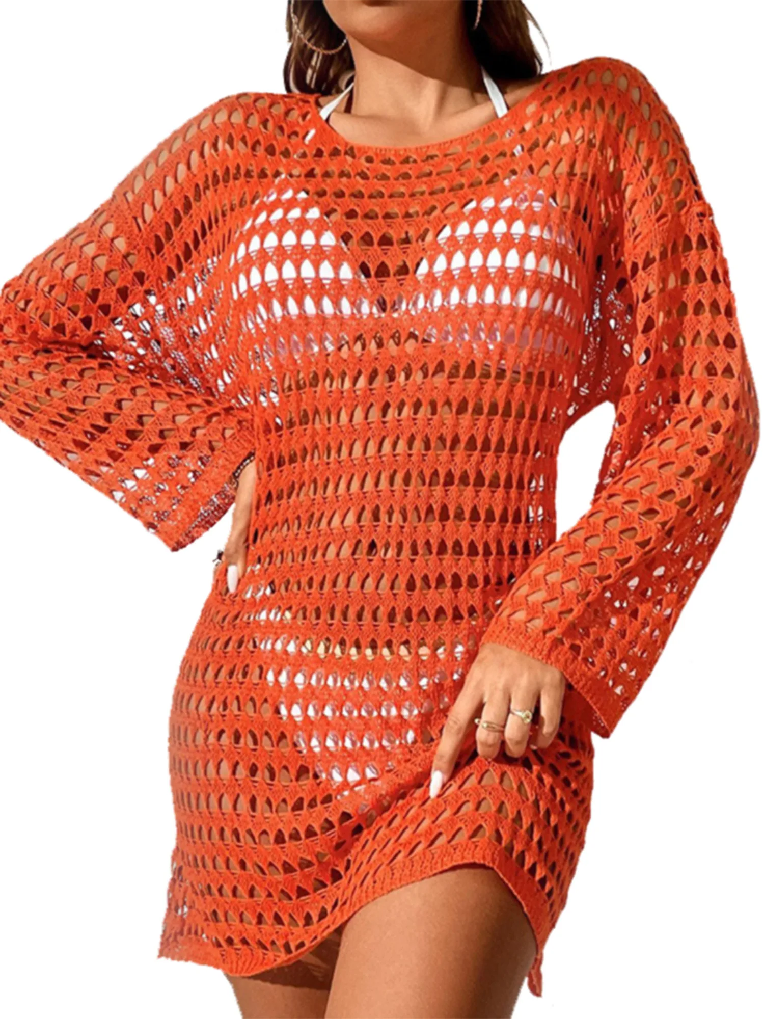 

Stylish Crochet Beach Cover Up for Women - Hollow Out Long Sleeve Swimsuit Coverup with Sun Protection - Perfect for Summer