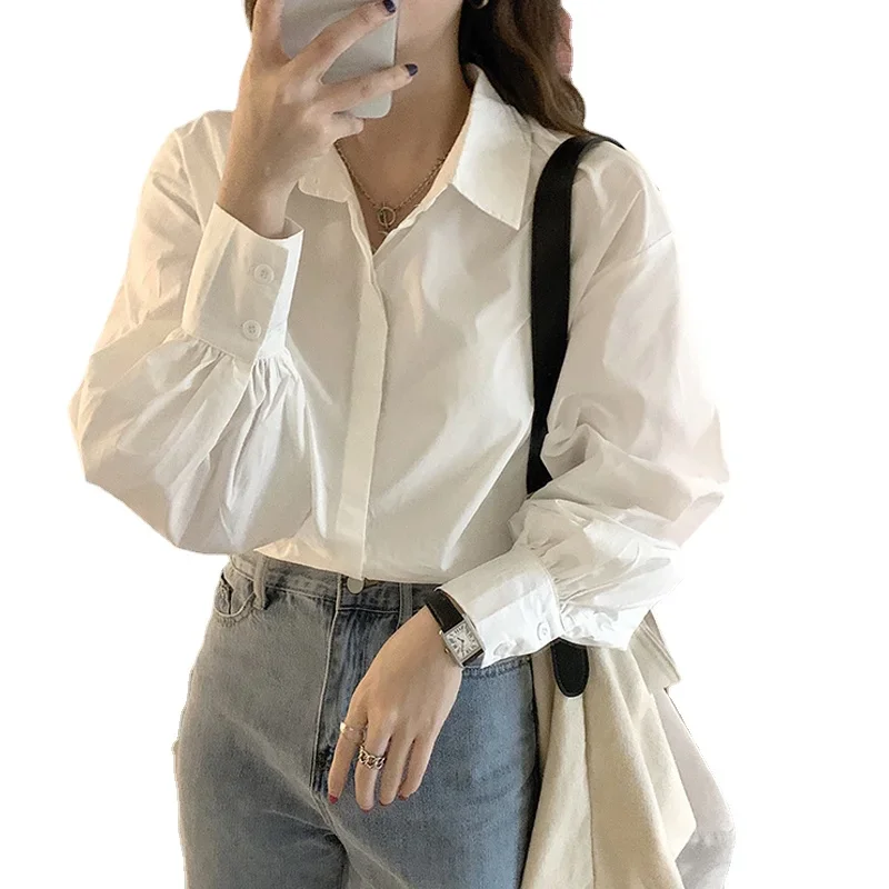 

long sleeve White shirt women unique shirt white tops
