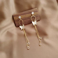 fashion butterfly drop dangle stud earrings for women vintage korean long tassel rhinestone crystal luxury designer jewelry
