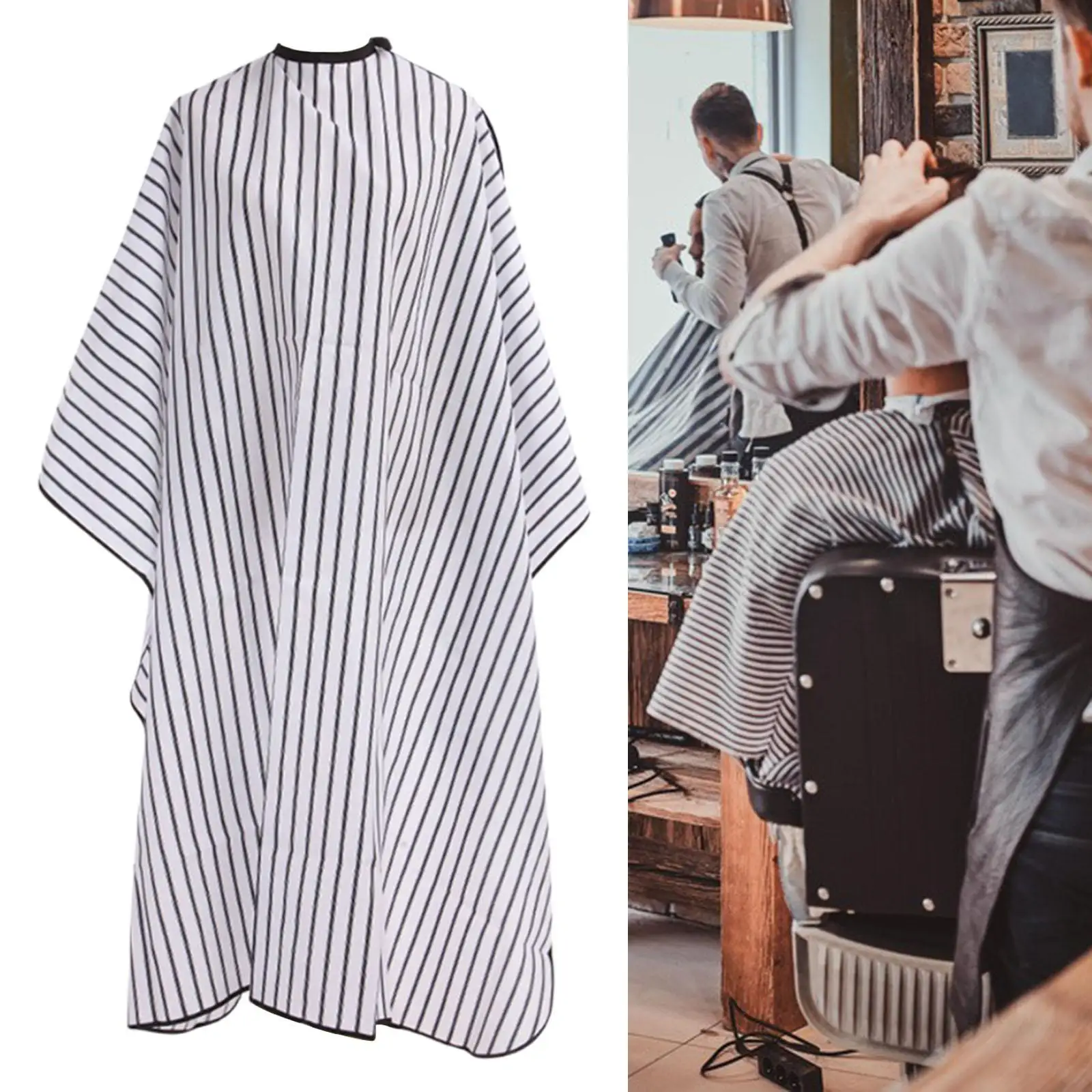

Hair Cutting Cape Stripe Pattern 160x140cm Professional with Snap Cloth Accessories for Barber Hairdressing Gown Hairstylist