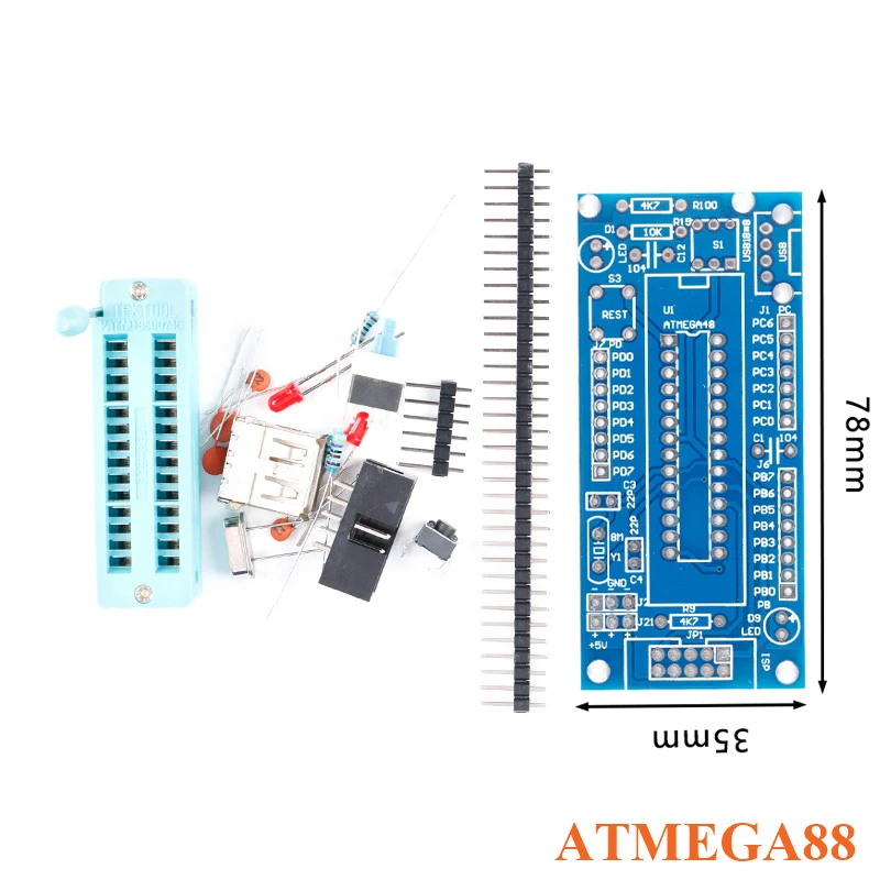 

ATmega8 ATmega48 ATMEGA88 Development Board System Board Kit AVR Diy Electronic Module Kit Pcb ISP USB Interface